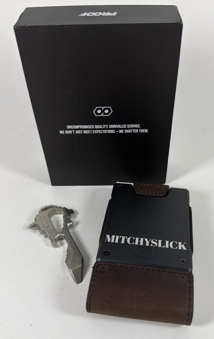 PROOF Men’s Solid Wallet Billfold Brown/Gray Logo w/ Custom Name on It - New